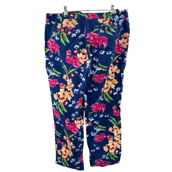 Lands’ End Women’s Floral Pants Size 10 Mid Rise Straight Leg Stretch Cotton - Picture 4 of 9